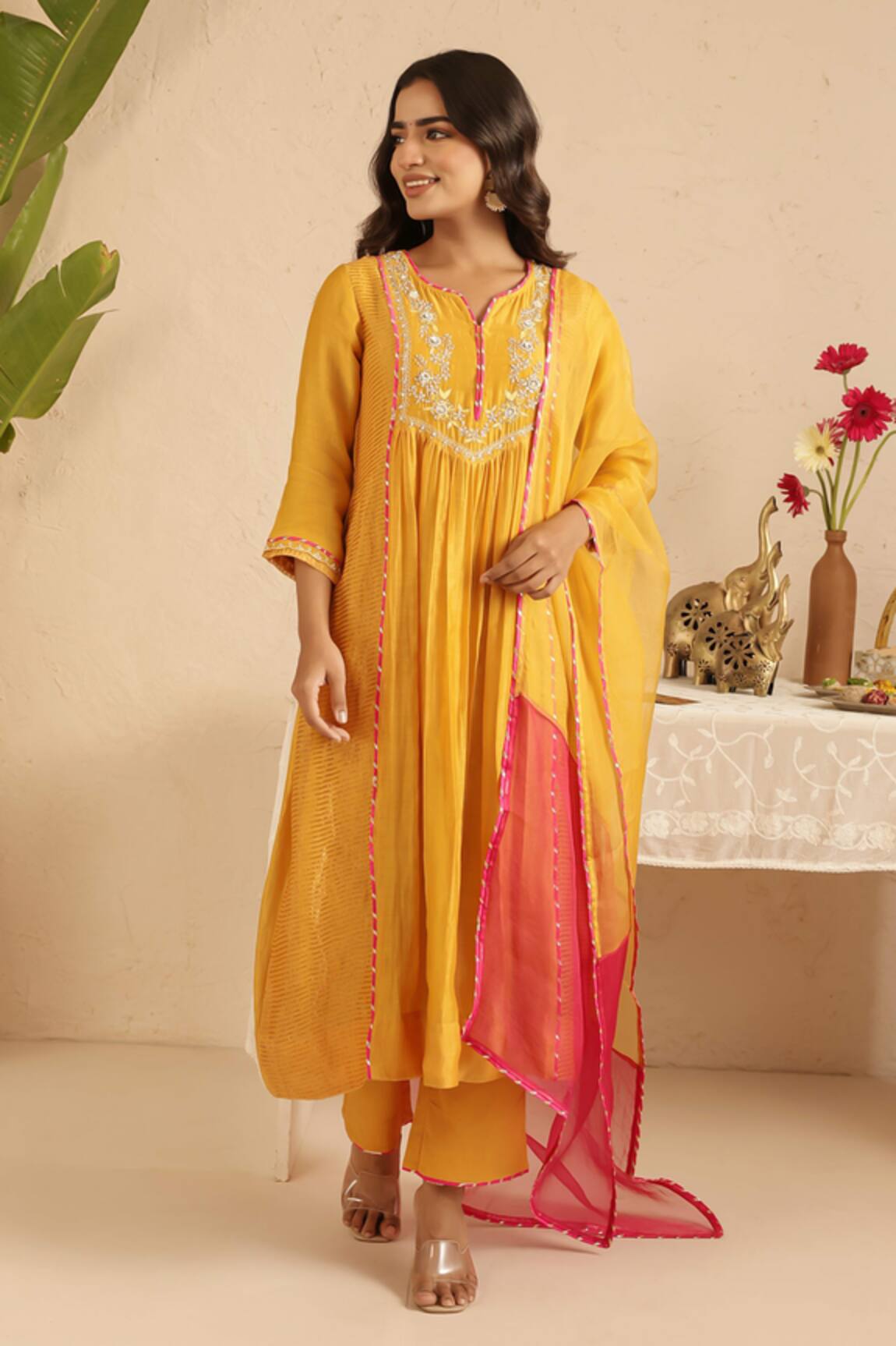 Gulabik Jaipur Deep Gold Embroidered Kurta Set