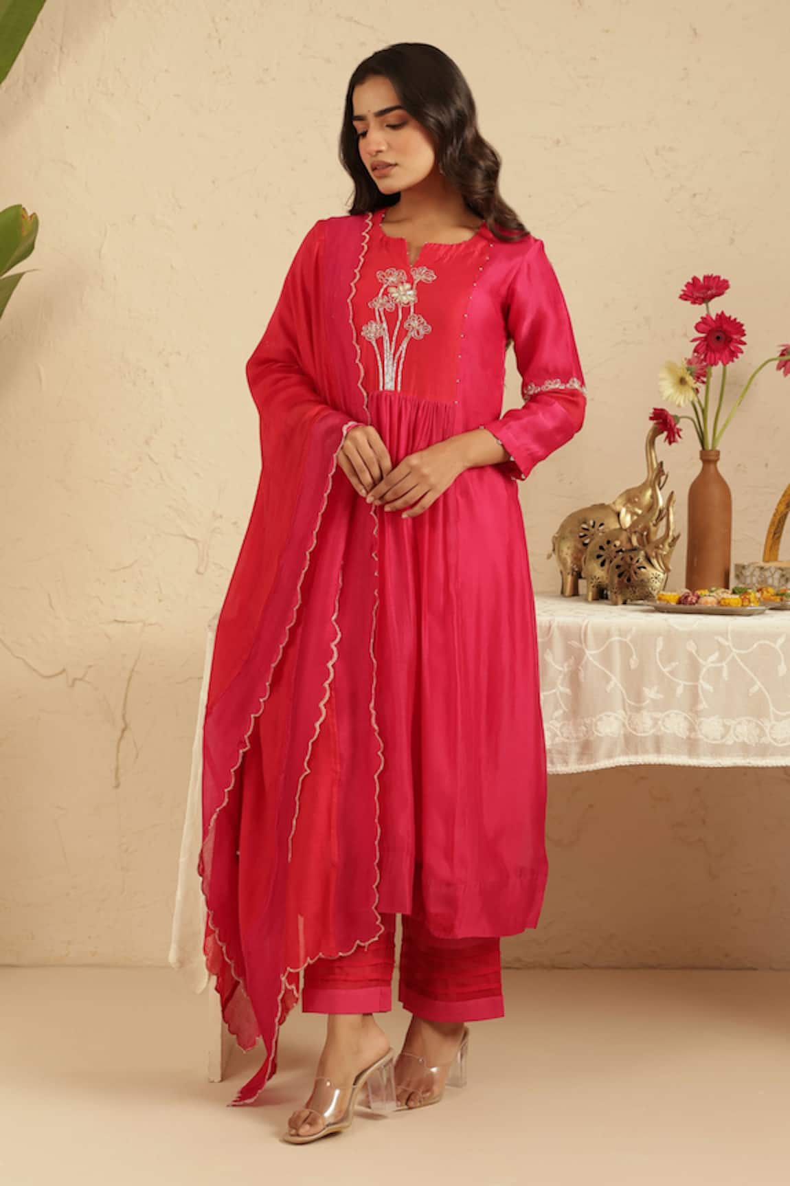 Gulabik Jaipur Rani Cutdana Embroidered Kurta Set 