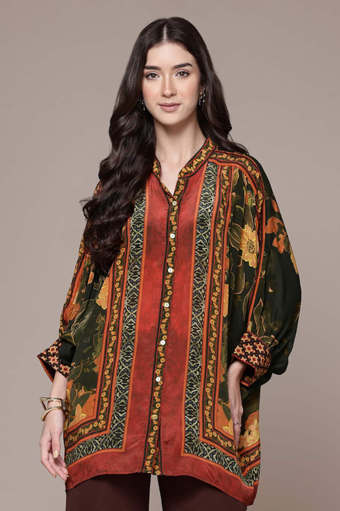 Ritu Kumar Tamannah Floral Print Mandarin Collar Shirt 