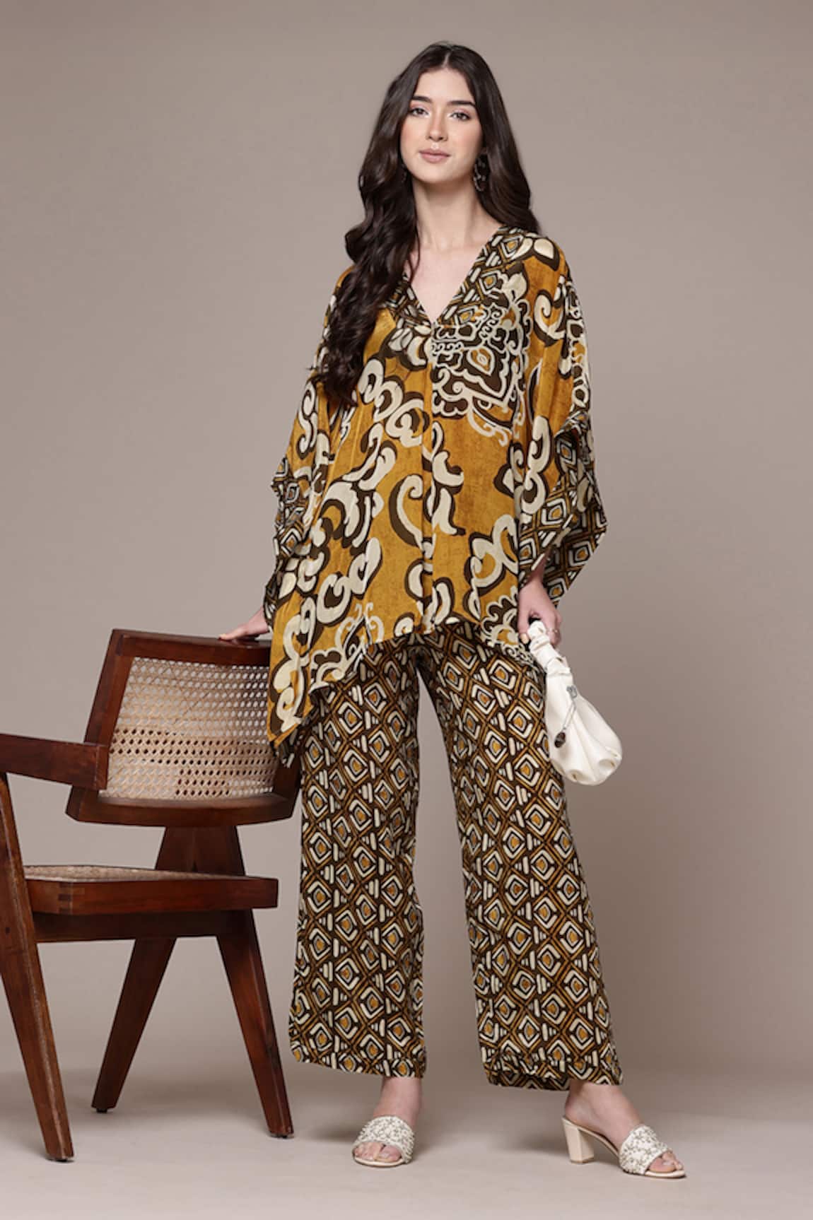 Ritu Kumar Tesha Tribal Print Asymmetric Kaftan Top & Pant Set 