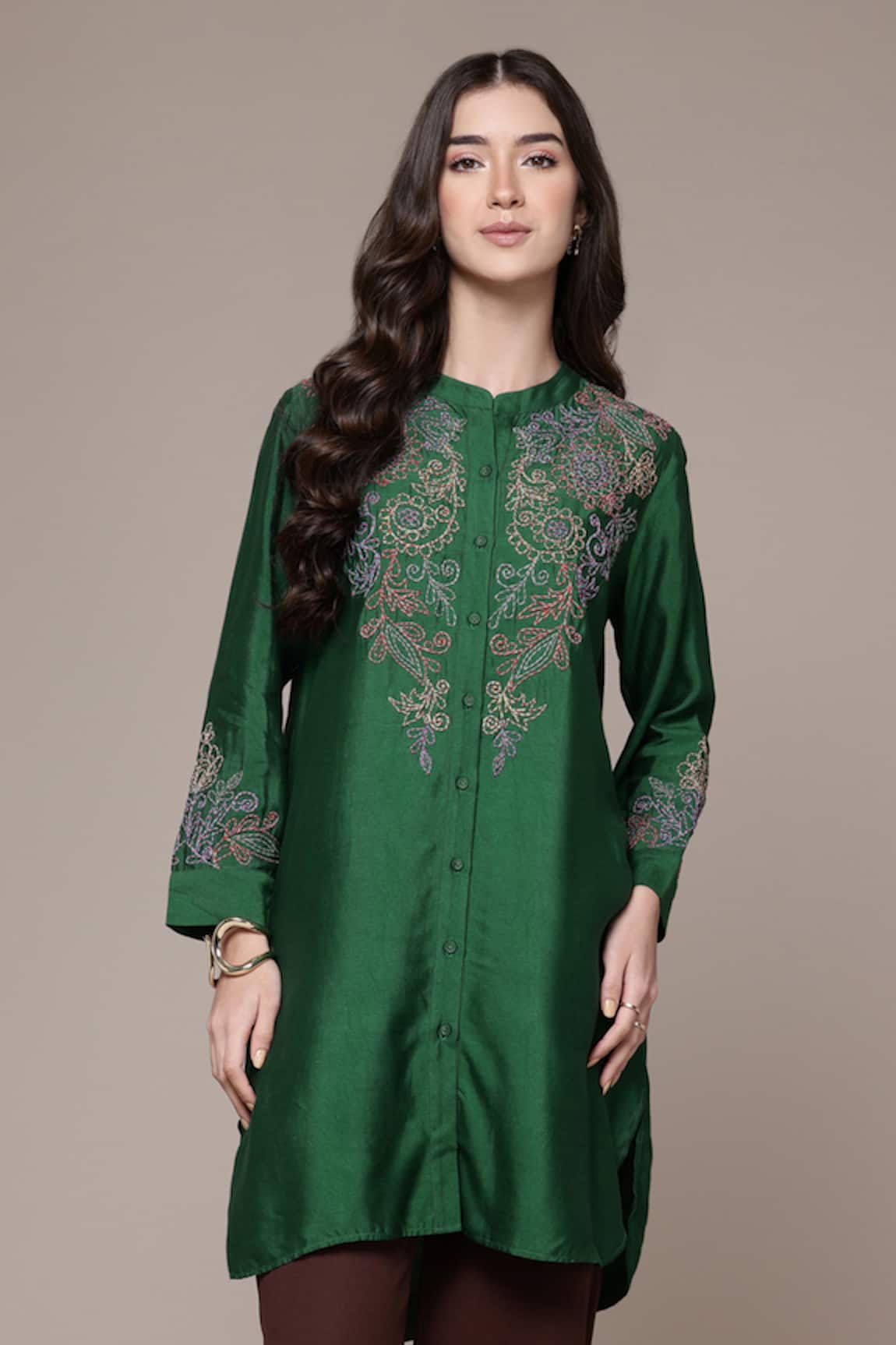 Ritu Kumar Twist Anchor Embroidered Staple Silk Straight Kurta 