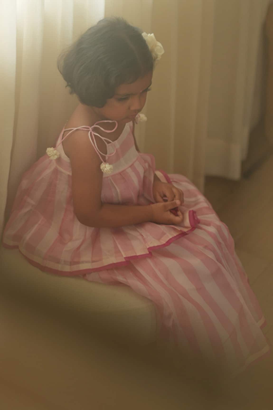 Love The World Today Kamal Pink Striped Top & Lehenga Set 