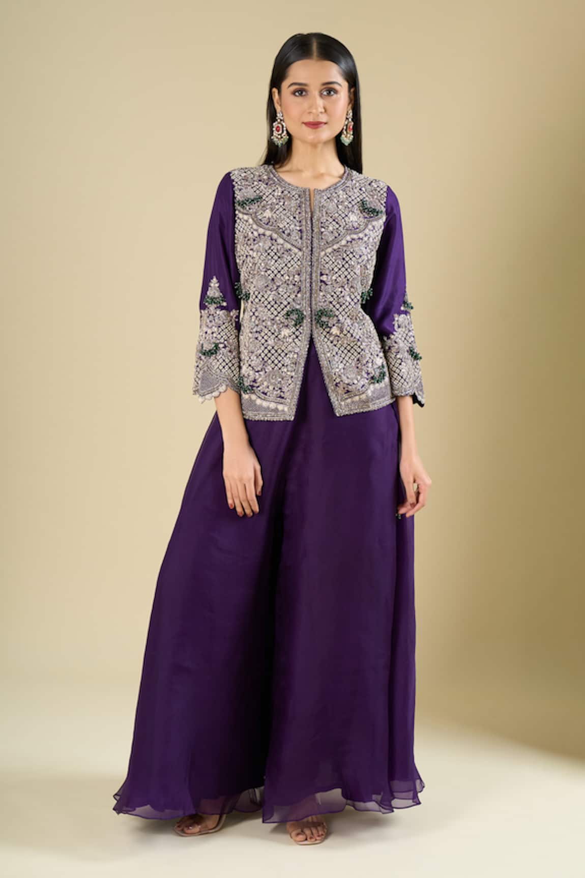 Prisho Embroidered Jacket With Palazzo