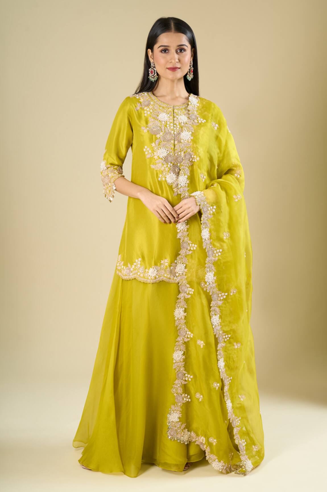 Prisho Lime Green Short Kurta Set