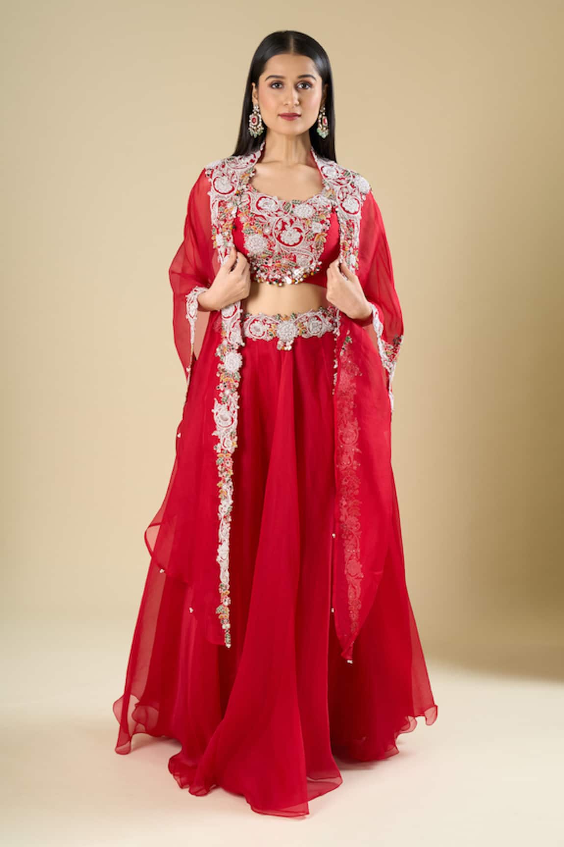 Prisho Embroidered Cape Skirt Set