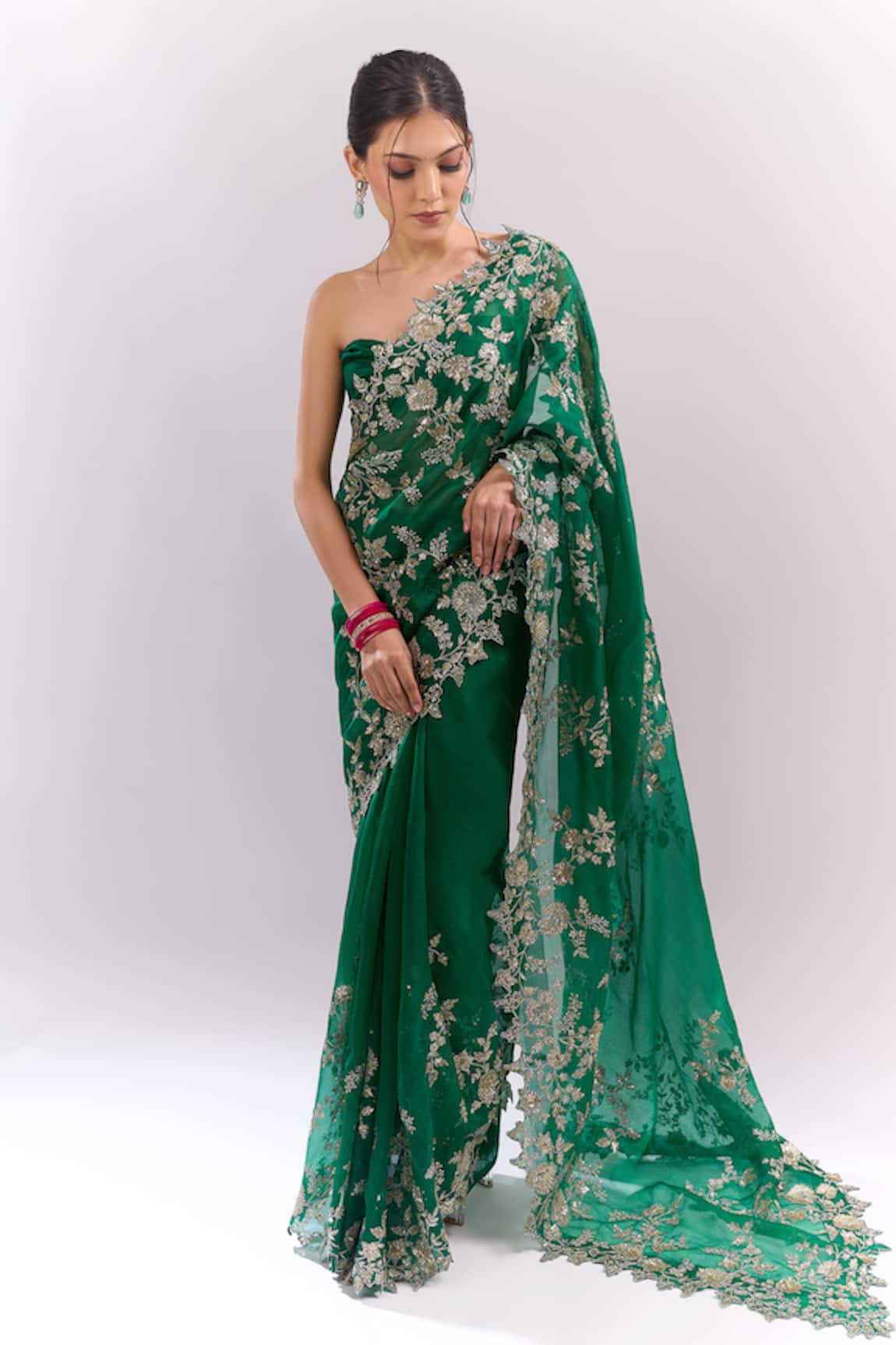 Anushree Reddy Zari Cutwork Saree With Unstitched Blouse Piece 