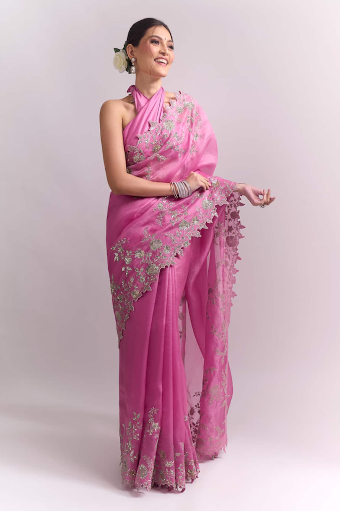 Anushree Reddy Zari Cutwork Saree With Unstitched Blouse Piece 