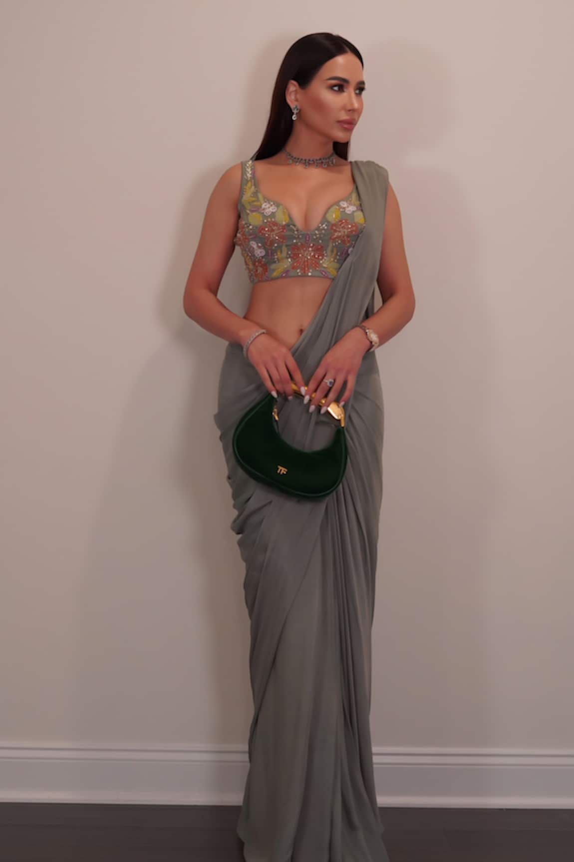 Neha Khullar Solid Pre Draped Saree With Embroidered Blouse