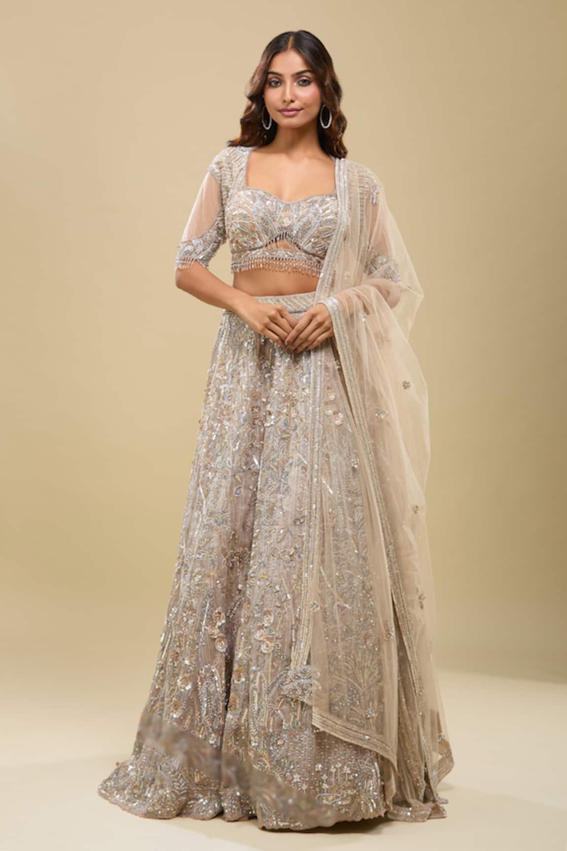 Azeera Light Peach Embroidered Lehenga Set 