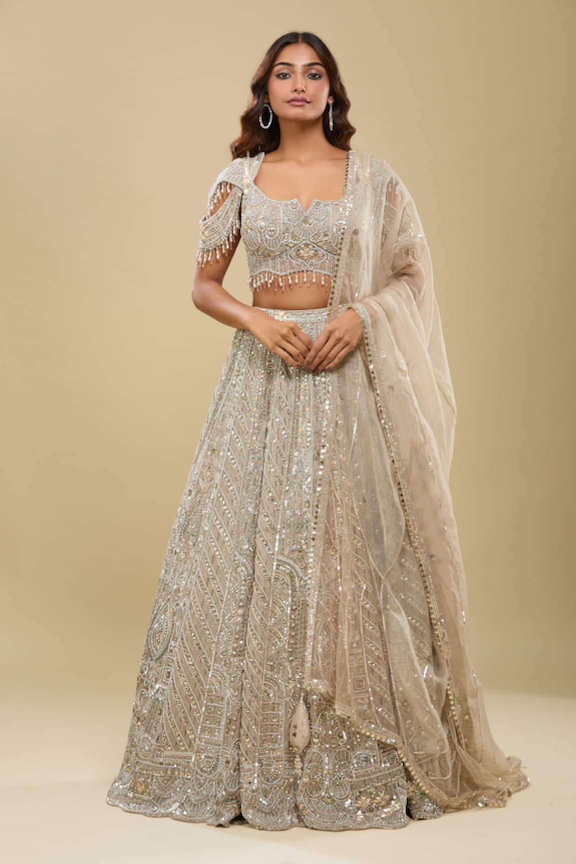 Azeera Beige Gold Embroidered Lehenga Set 