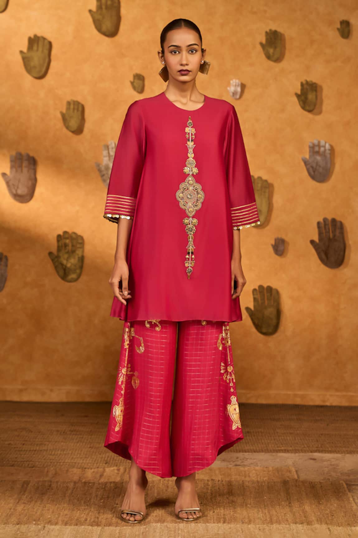 Masaba Raspberry Windrop Embroidered Kurta & Zari Checks Pant Set