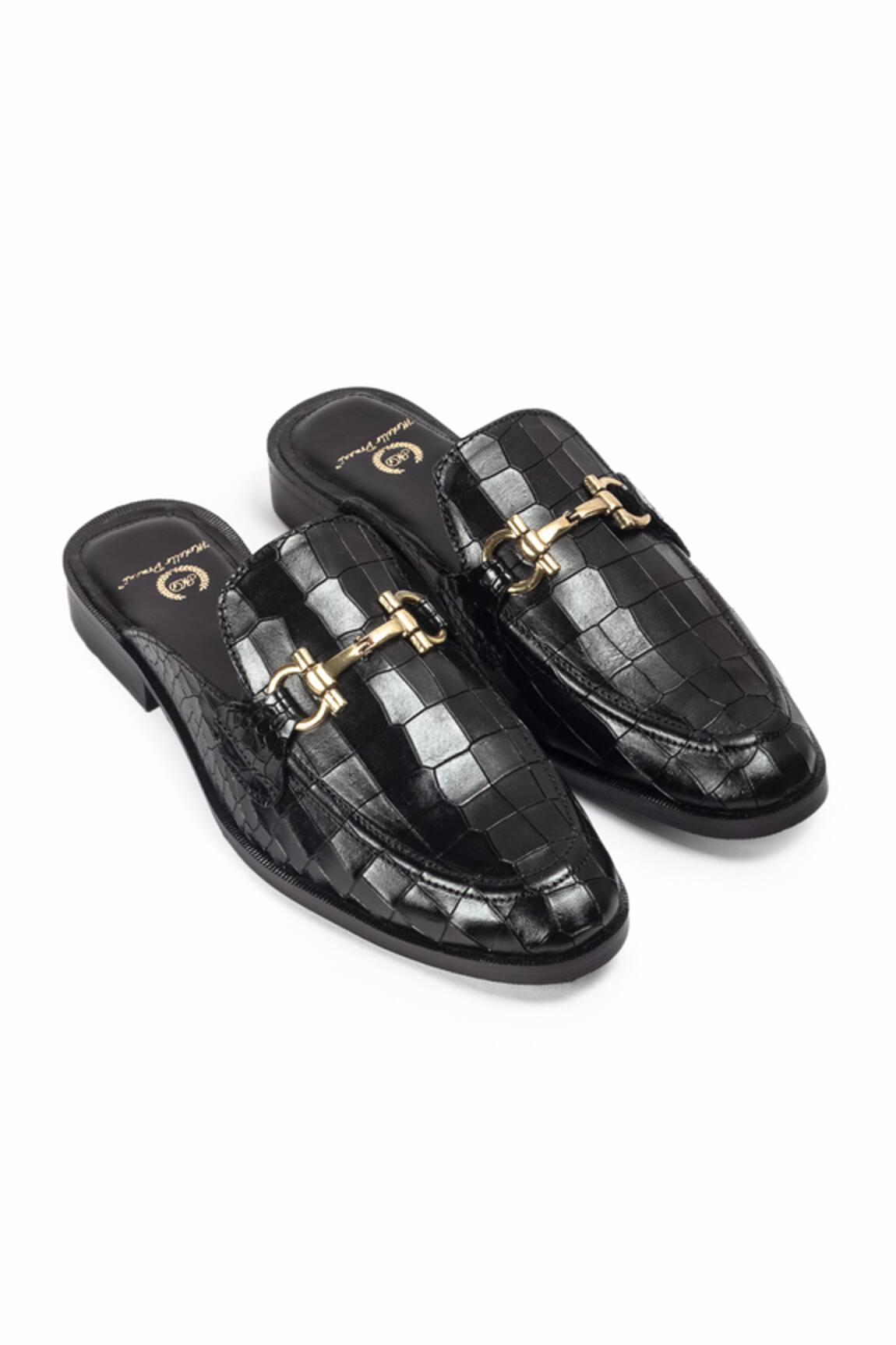 Domani Louis Croco Embossed Leather Buckle Mules