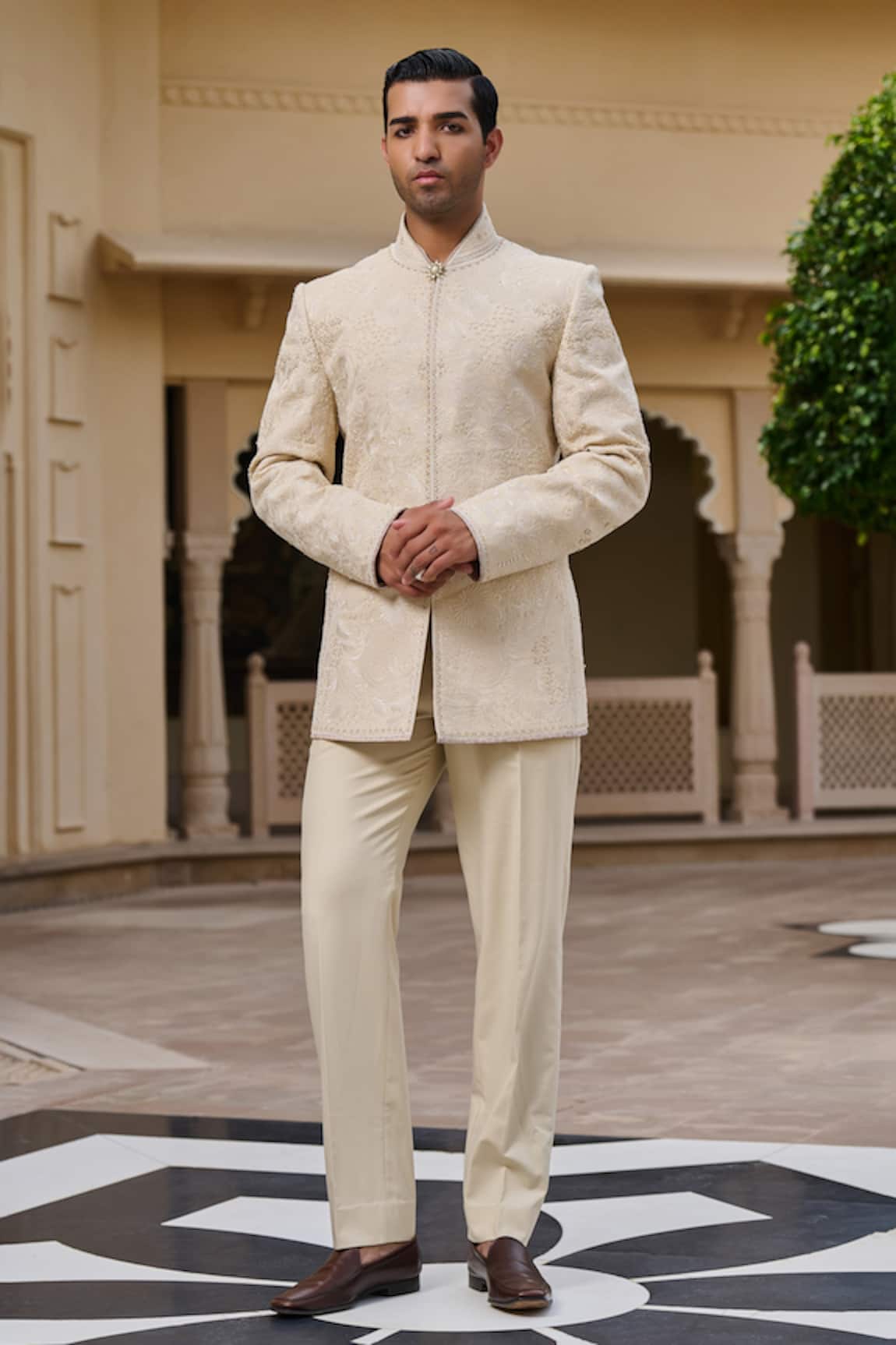 Tarun Tahiliani Chikankari Embroidered Bandgala Set