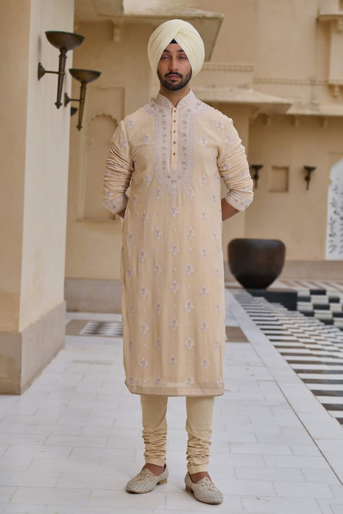 Tarun Tahiliani Chikankari Embroidered Kurta & Churidar Set