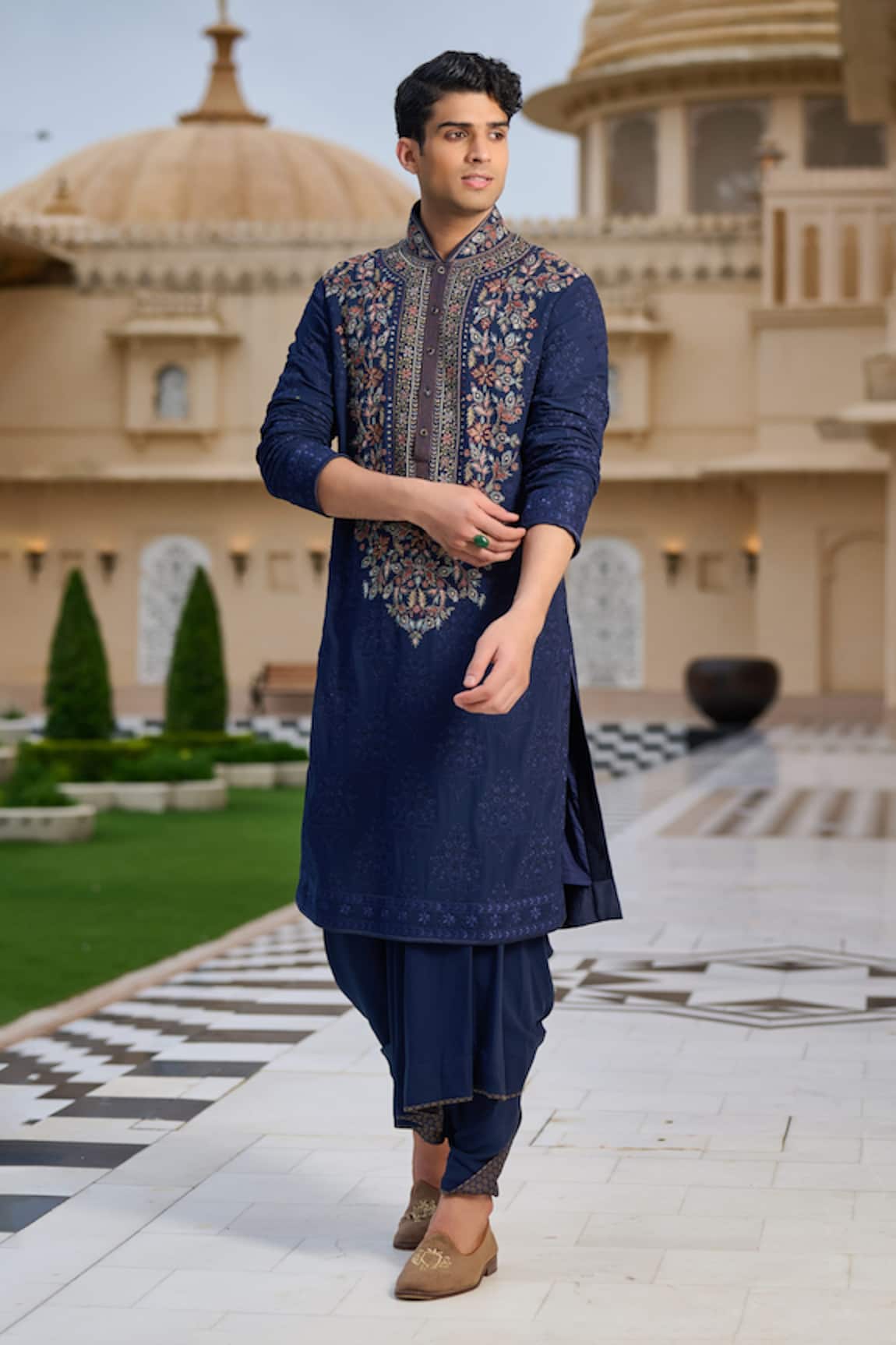 Tarun Tahiliani Embroidered Yoke Kurta & Dhoti Set