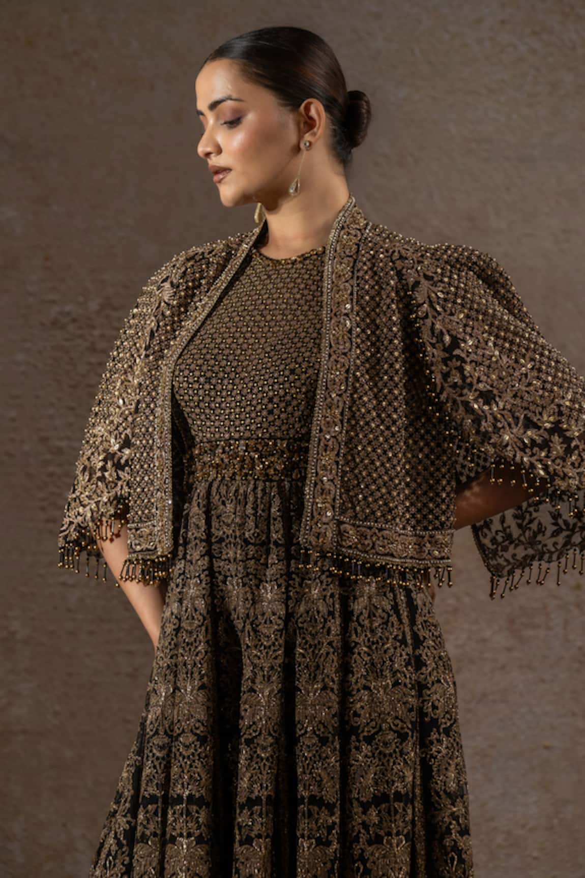 Tarun Tahiliani Resham Zari Dabka Sequin Embroidered Cape