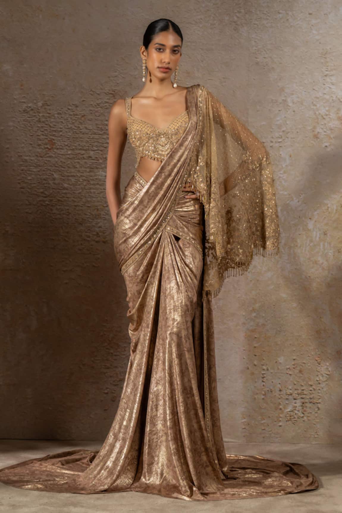 Tarun Tahiliani Hand Embroidered Blouse & Concept Saree Set