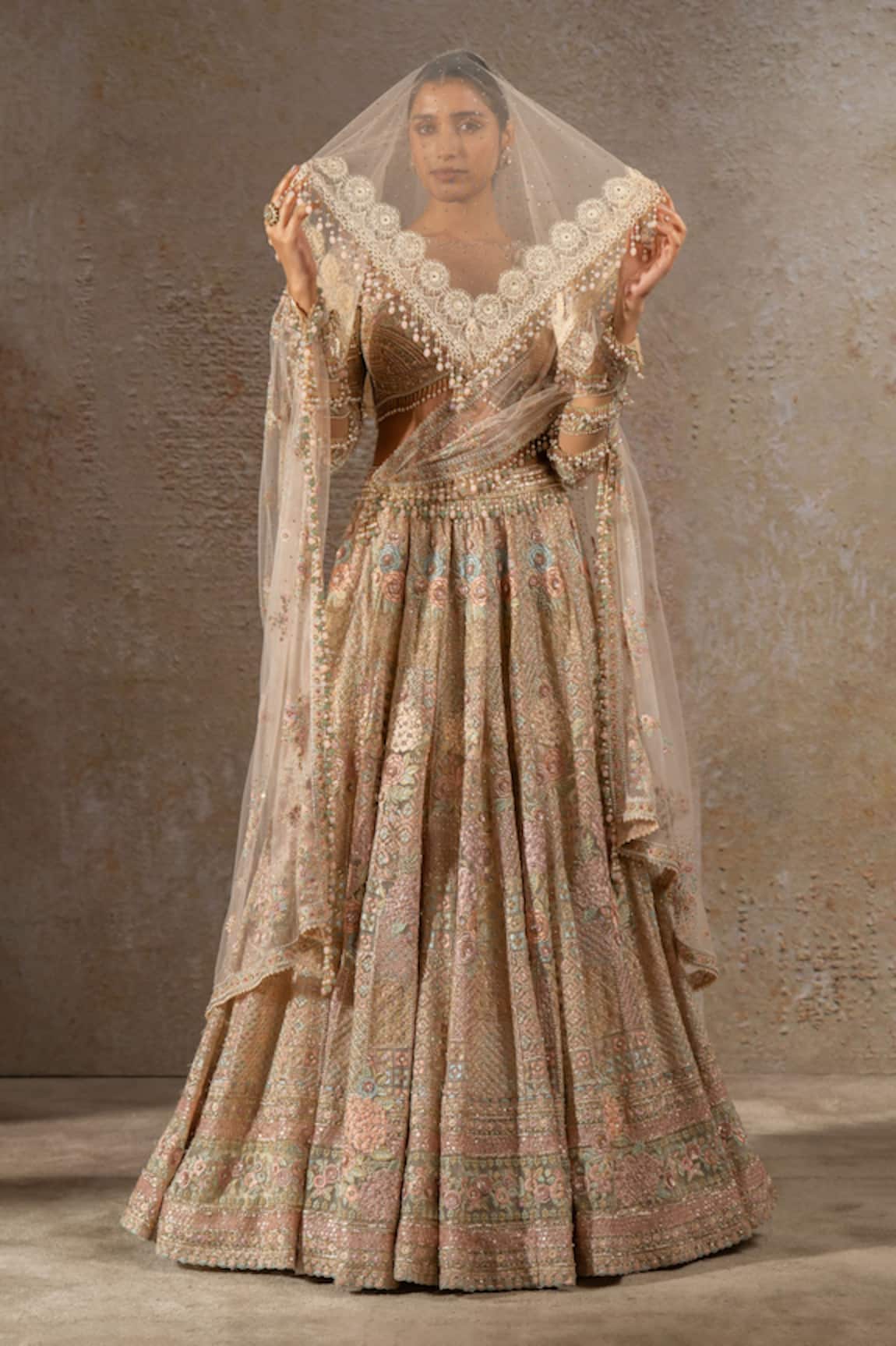 Tarun Tahiliani Embroidered Tulle Net Lehenga & Veil Set