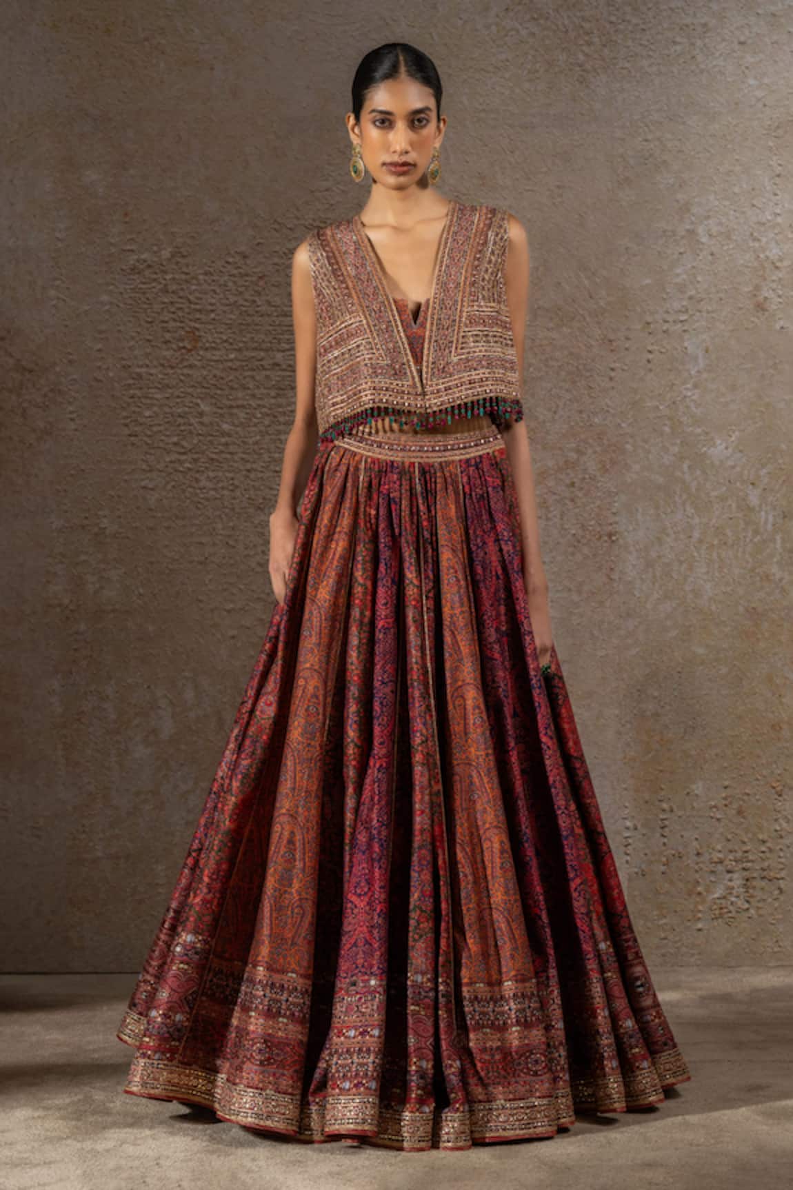 Tarun Tahiliani Geometric Print Lehenga & Gilet Jacket Set