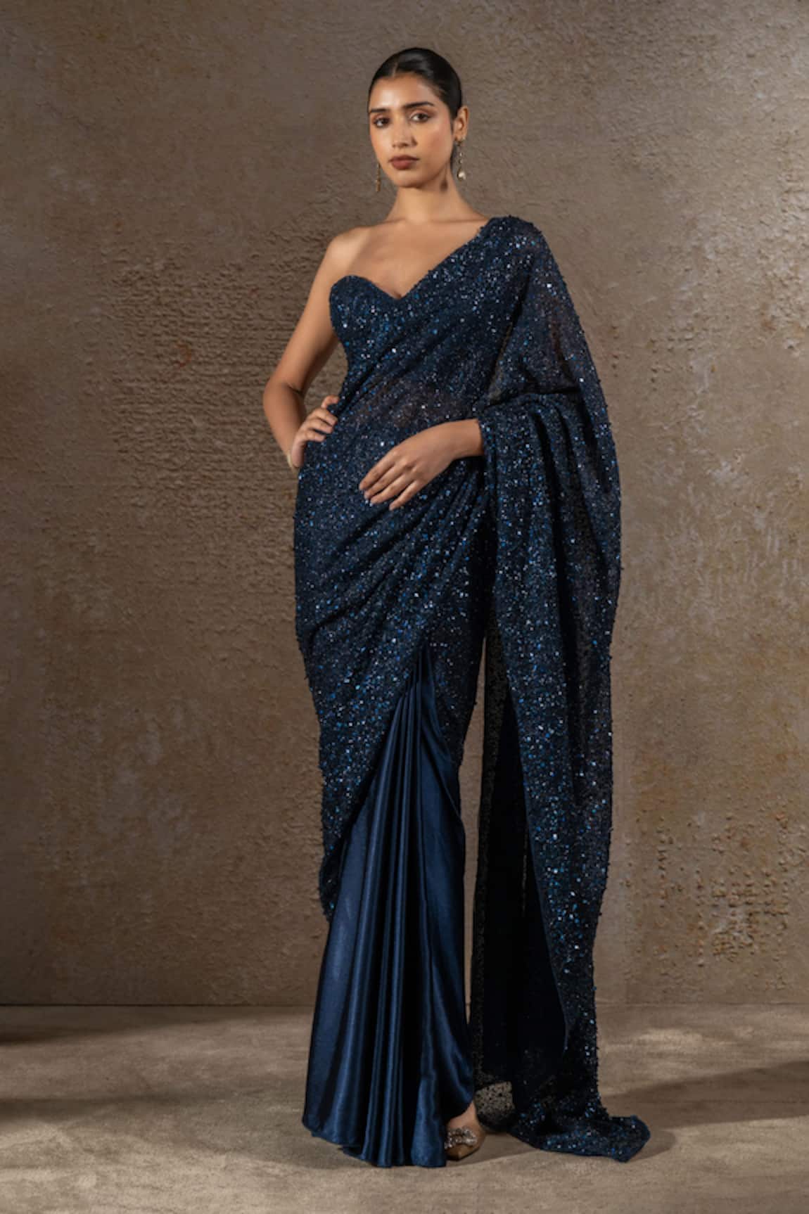 Tarun Tahiliani Sequin Embroidered Saree With Corset Blouse