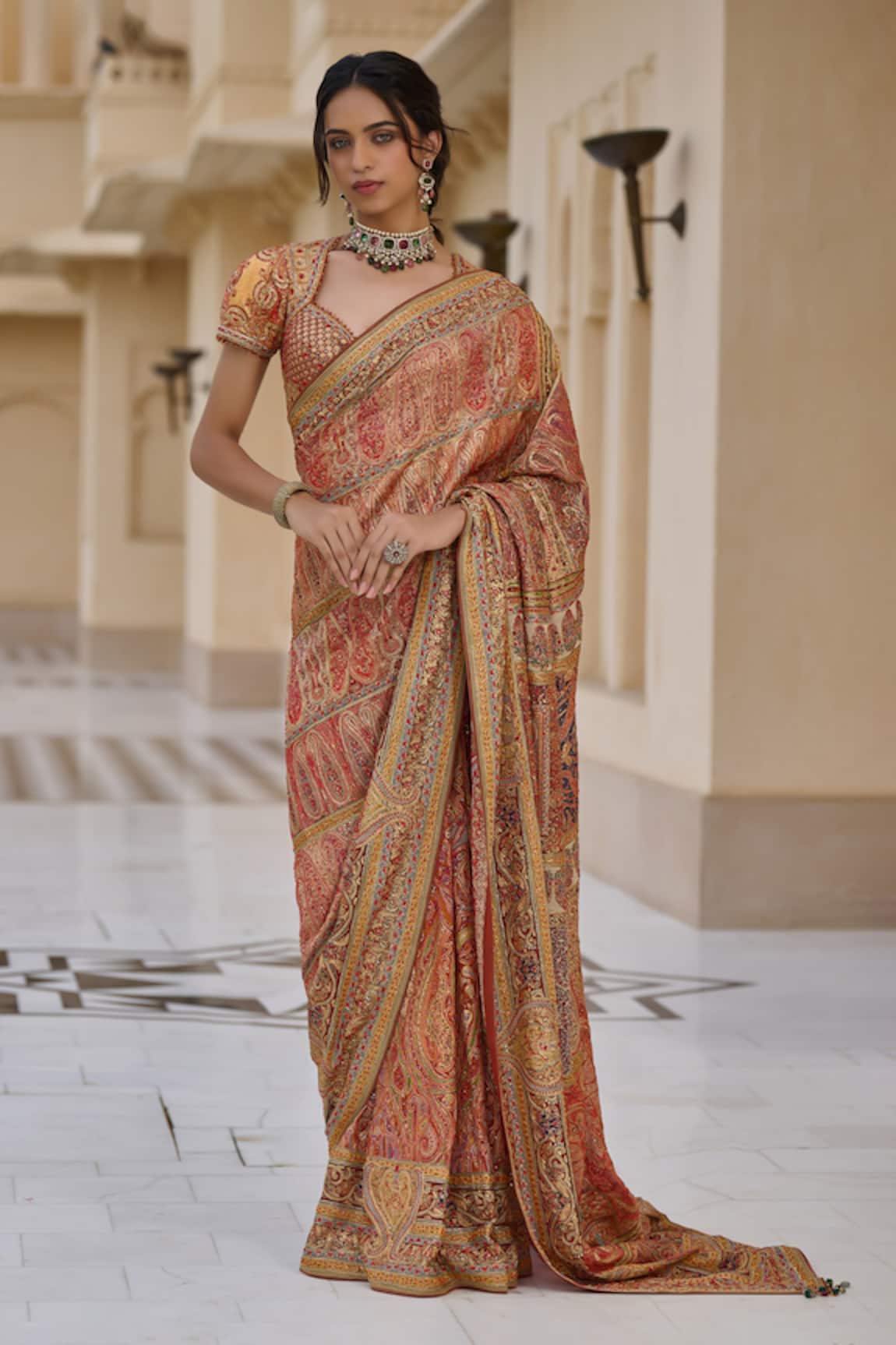 Tarun Tahiliani Kashida Embroidered Saree & Blouse Set