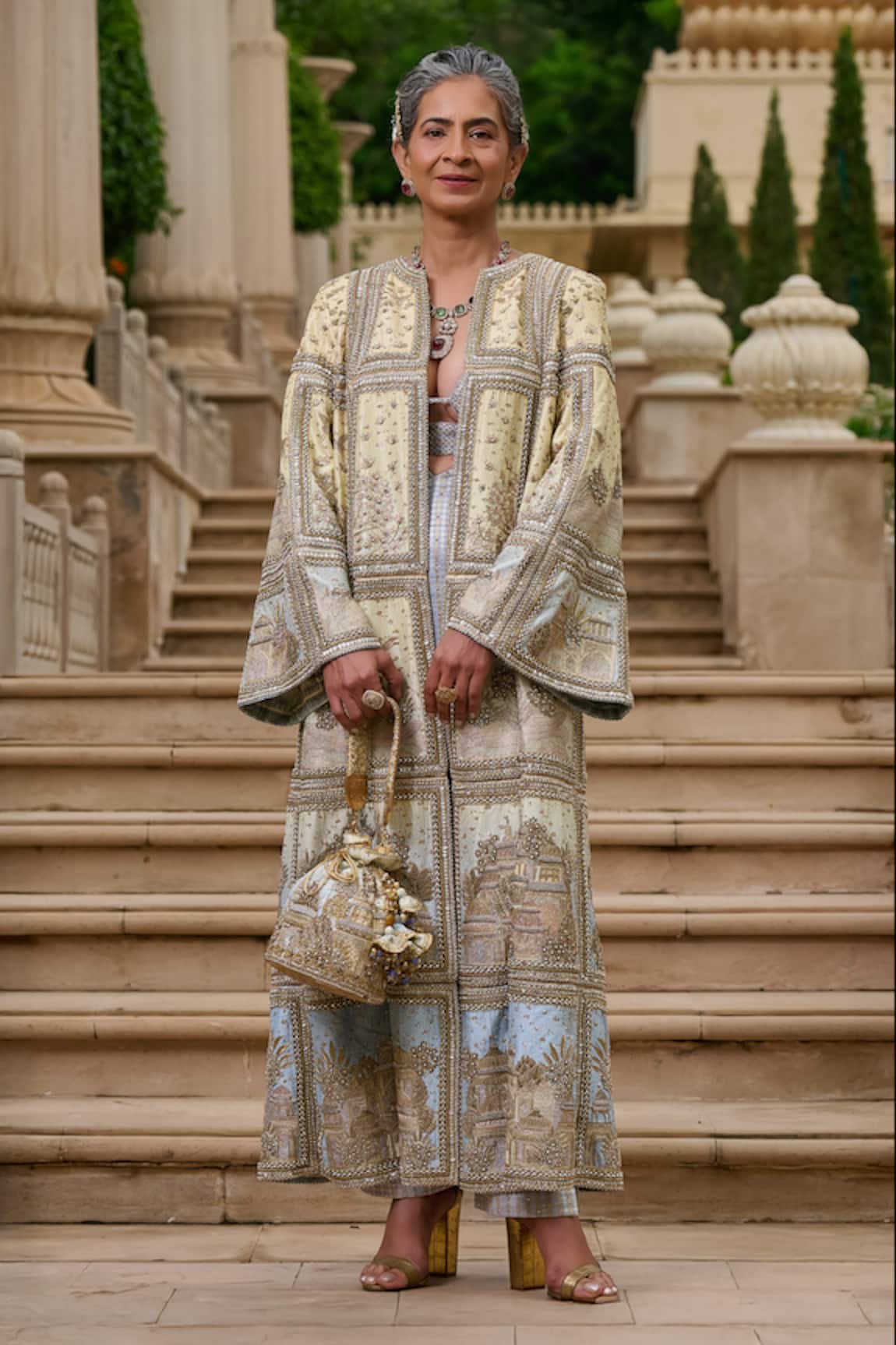 Tarun Tahiliani Pichwai Zardozi & Crystal Embellished Jacket Trouser Set