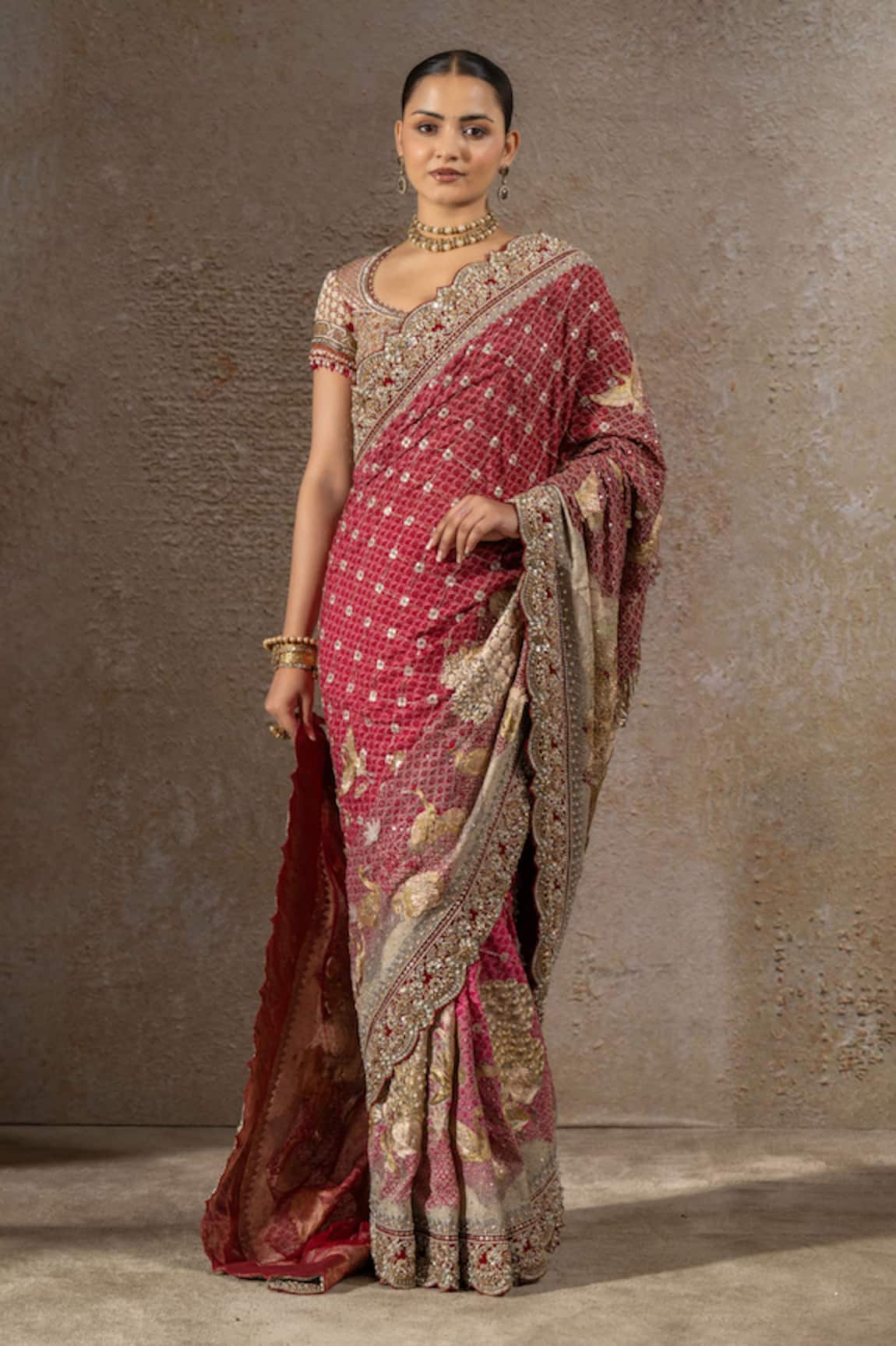 Tarun Tahiliani Pichwai 3D Flower Embroidered Saree With Blouse