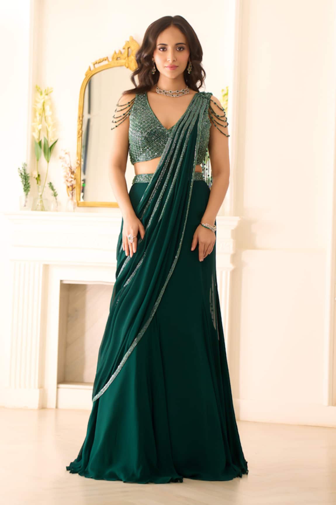 Richa Jaisinghani Label Alana Embellished Lehenga Saree & Blouse Set