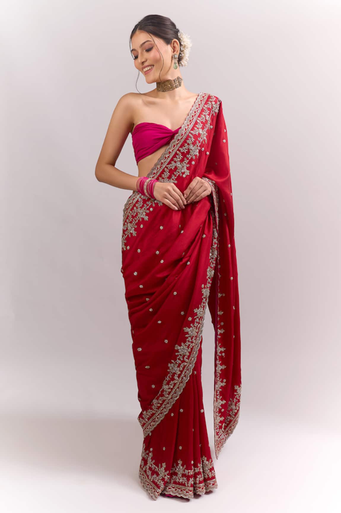 Anushree Reddy Red Anika Saree With Unstitched Blouse Piece 