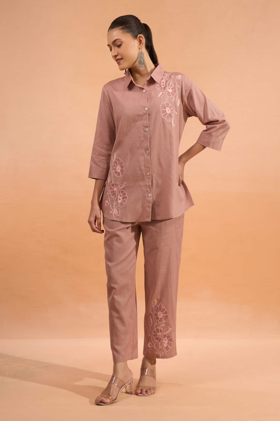Naintara Bajaj Embroidered Collared Kurta & Pant Set