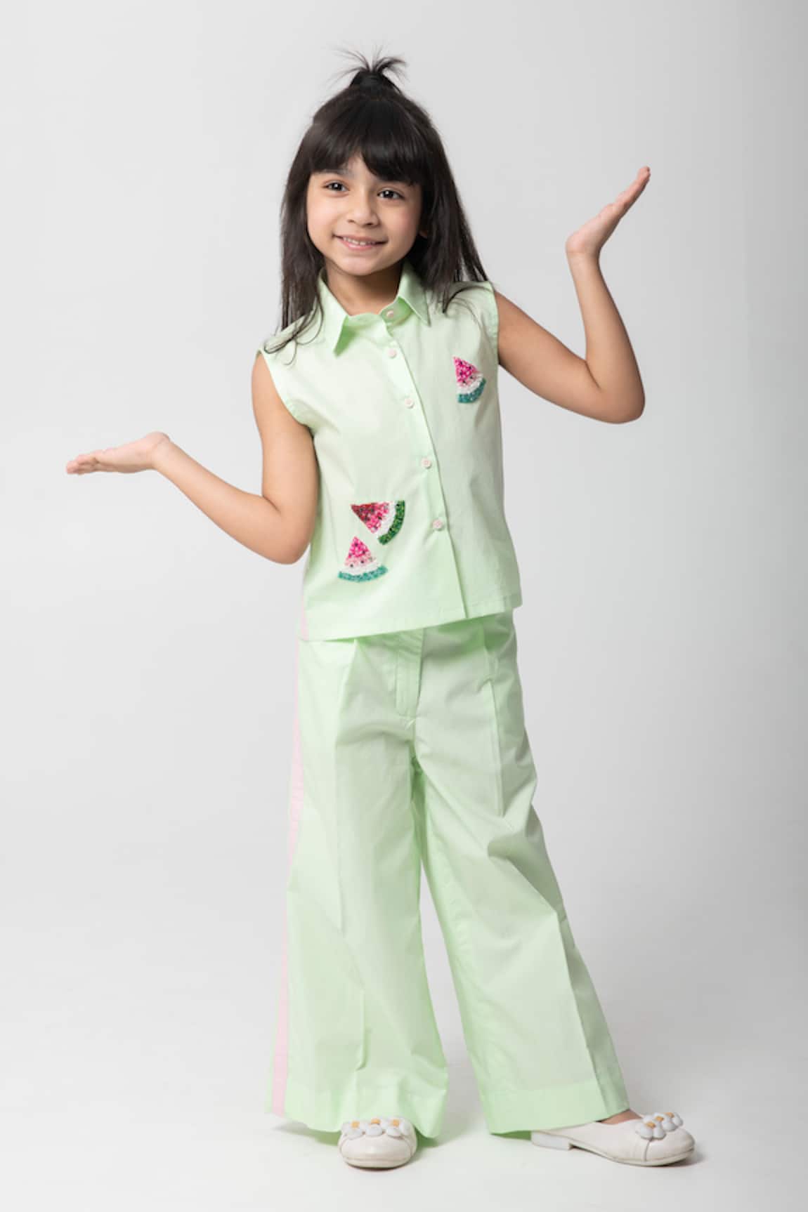 Partykles Watermelon Embroidered Top & Pant Set