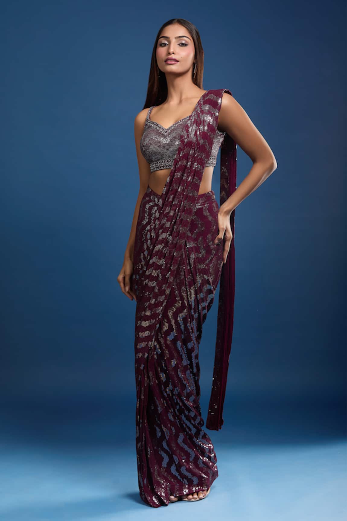 Samyukta Singhania Sequins Hand Work Pre-Draped Saree & Blouse