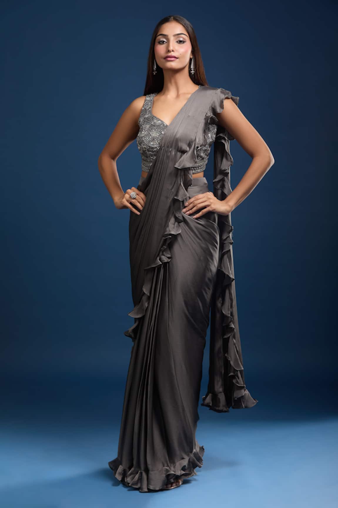 Samyukta Singhania Ruffled Pre-Draped Saree & Sequins Blouse