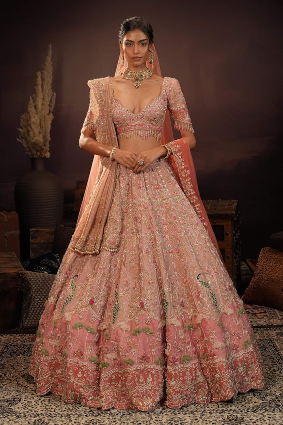 House of ayra Flora Thread Embroidered Bridal Lehenga Set 
