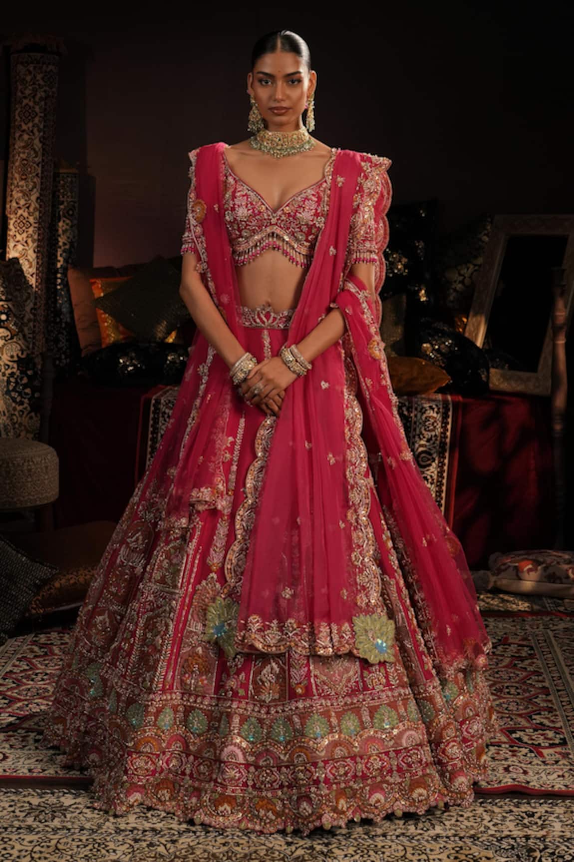 House of ayra Pankh Floral Embroidered Bridal Lehenga Set 