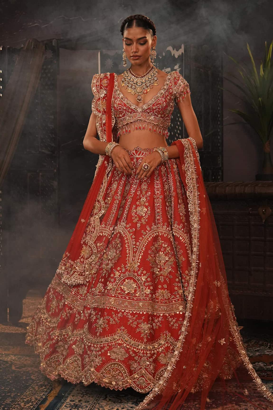 House of ayra Gulmohar Embellished Raw Silk Lehenga Set 