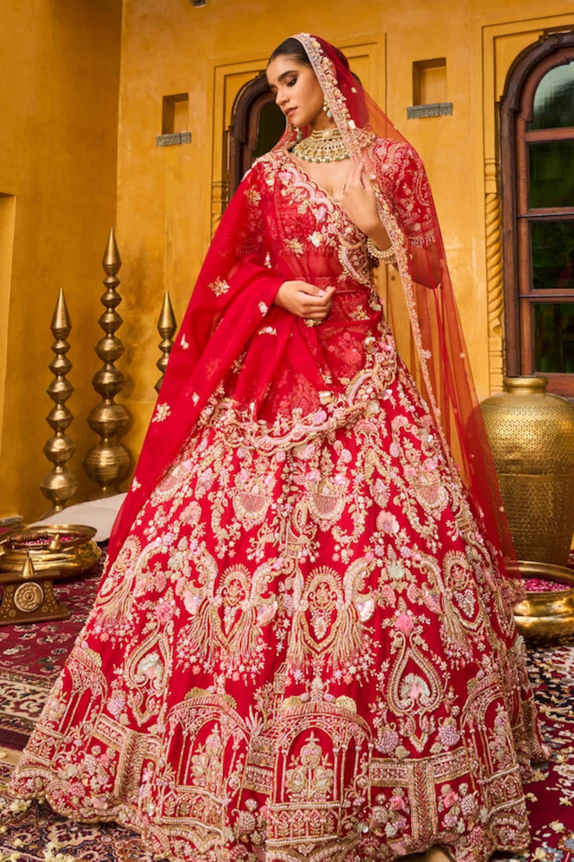 House of ayra Scarlet Zardozi & Resham Embroidered Bridal Lehenga Set