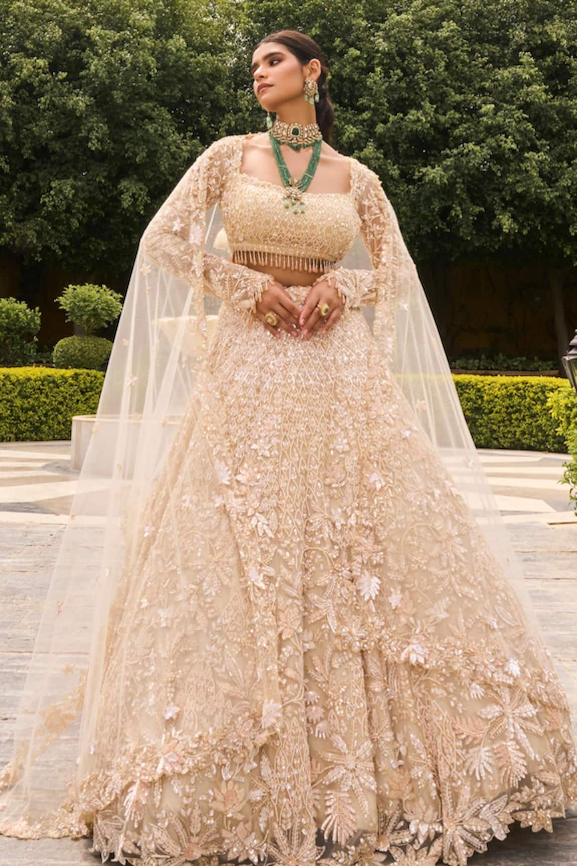 House of ayra Snow White Embroidered Bridal Lehenga Set