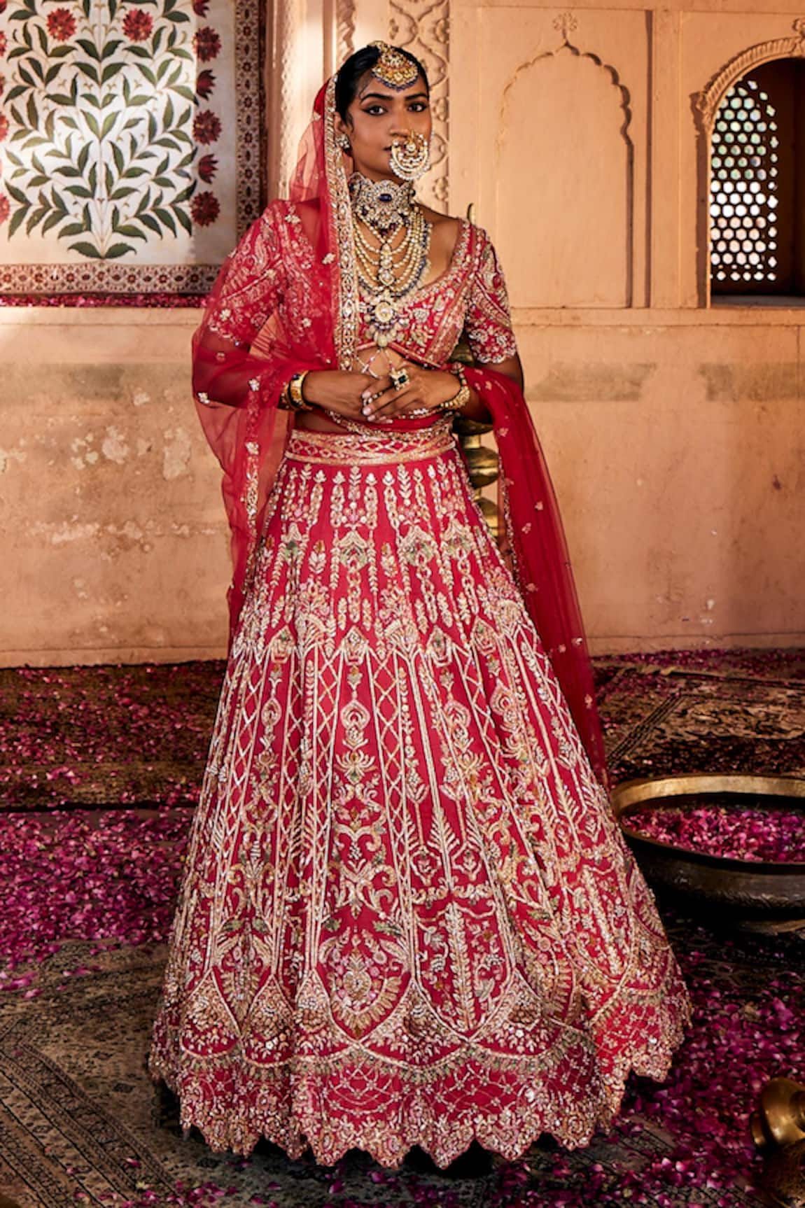House of ayra Peony Jharokha Motif Embroidered Bridal Lehenga Set