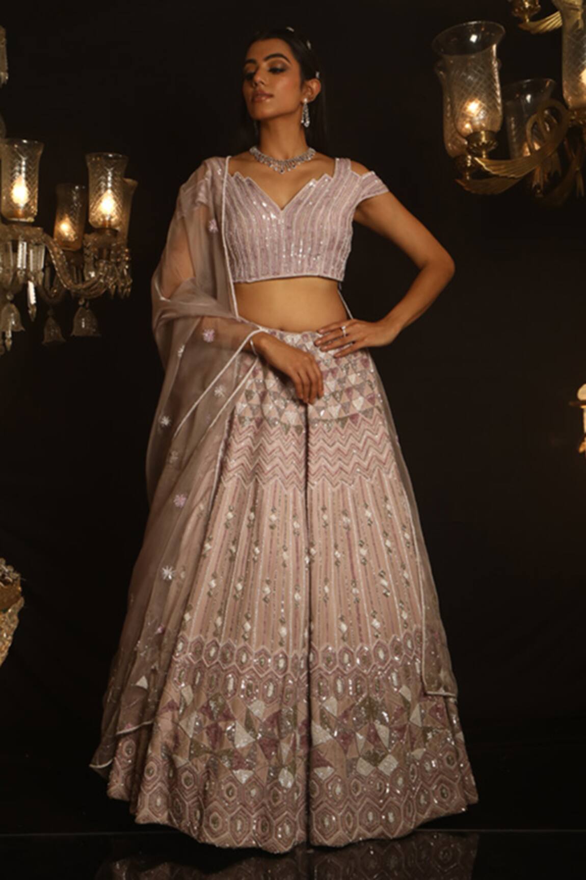 House of ayra Mauvette Geometric Embroidered Lehenga Set