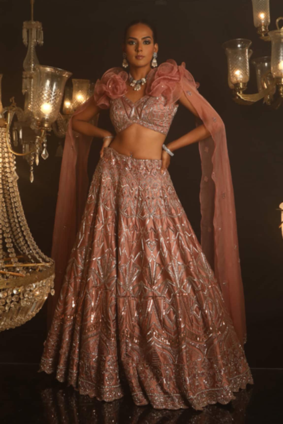 House of ayra Lustre Geometric Embroidered Lehenga With Blouse