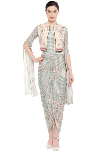 Soup By Sougat Paul Printed Draped Dress With Jacket 