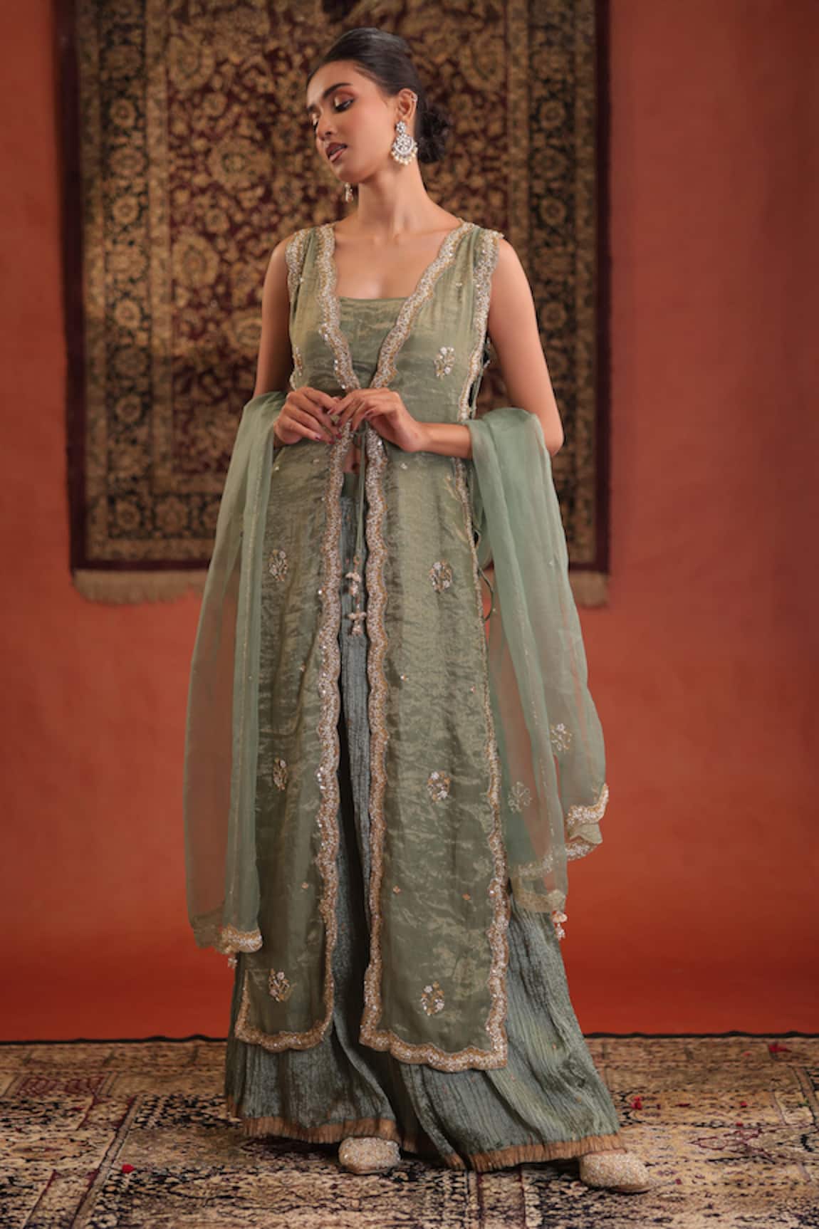 Farha Syed Embroidered Chanderi Silk Kurta Skirt Set