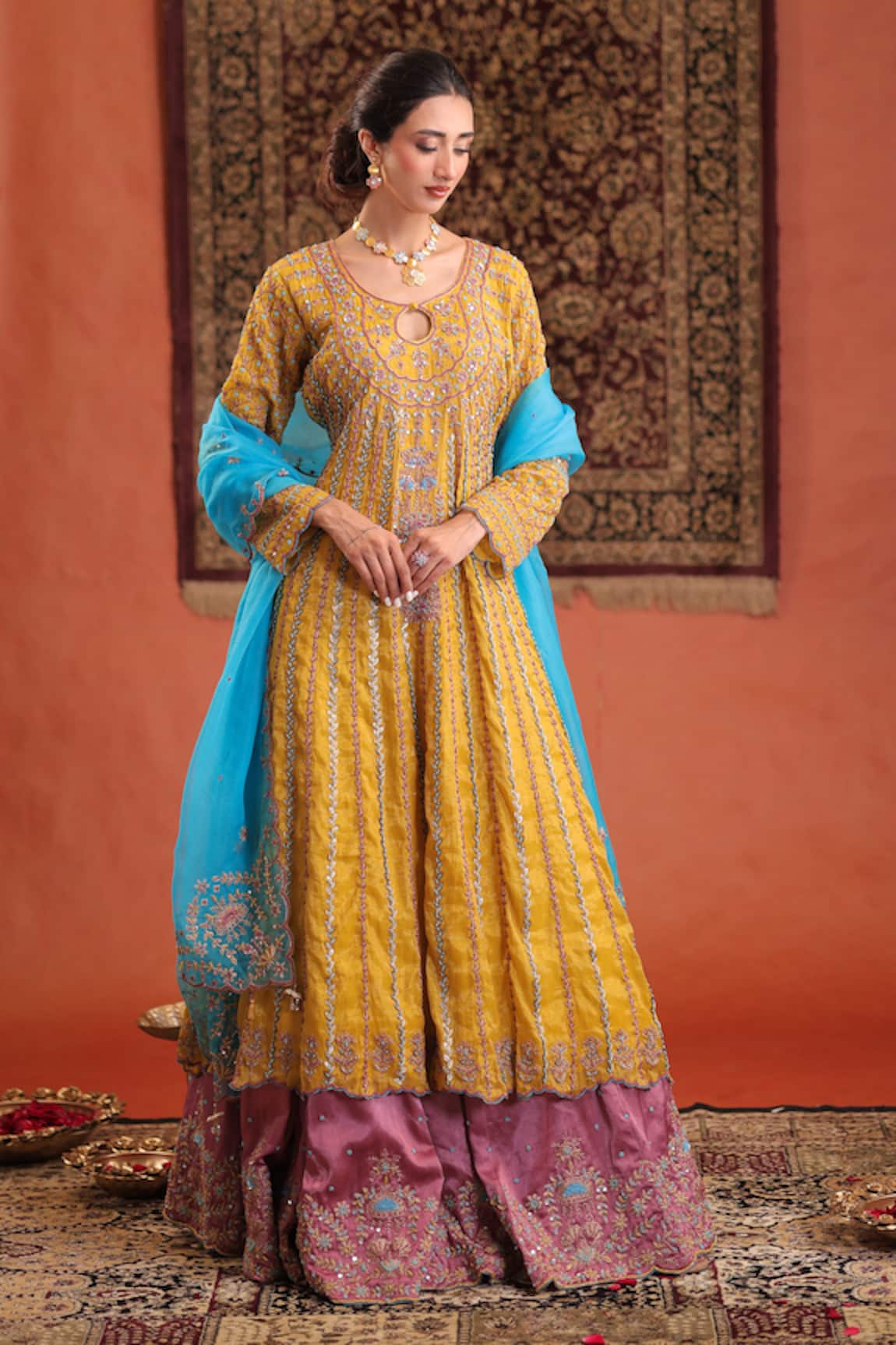 Farha Syed Embroidered Anarkali & Skirt Set
