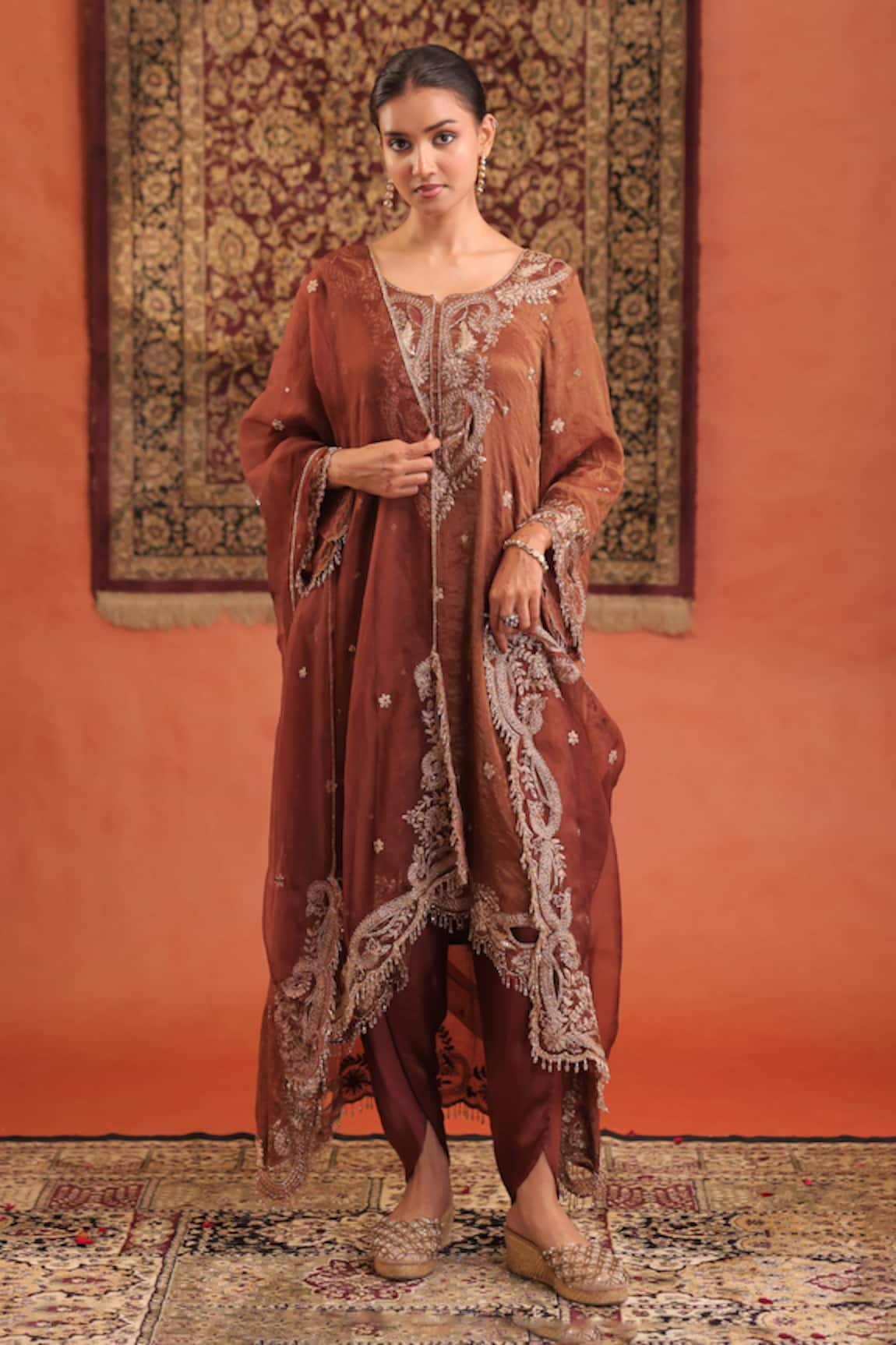 Farha Syed Embroidered Chanderi Silk Kurta Dhoti Set