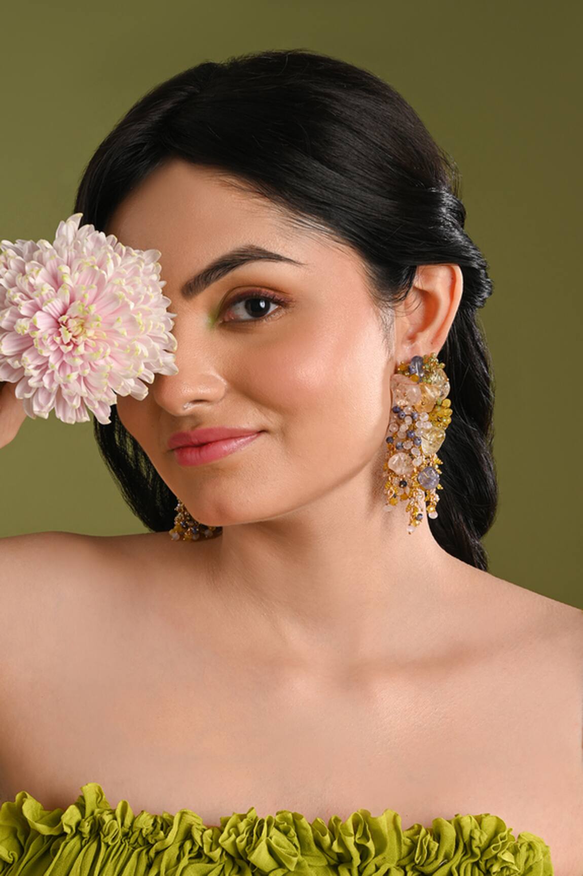 House Of D"Oro Florelle Stone & Bead Cluster Dangler Earrings 