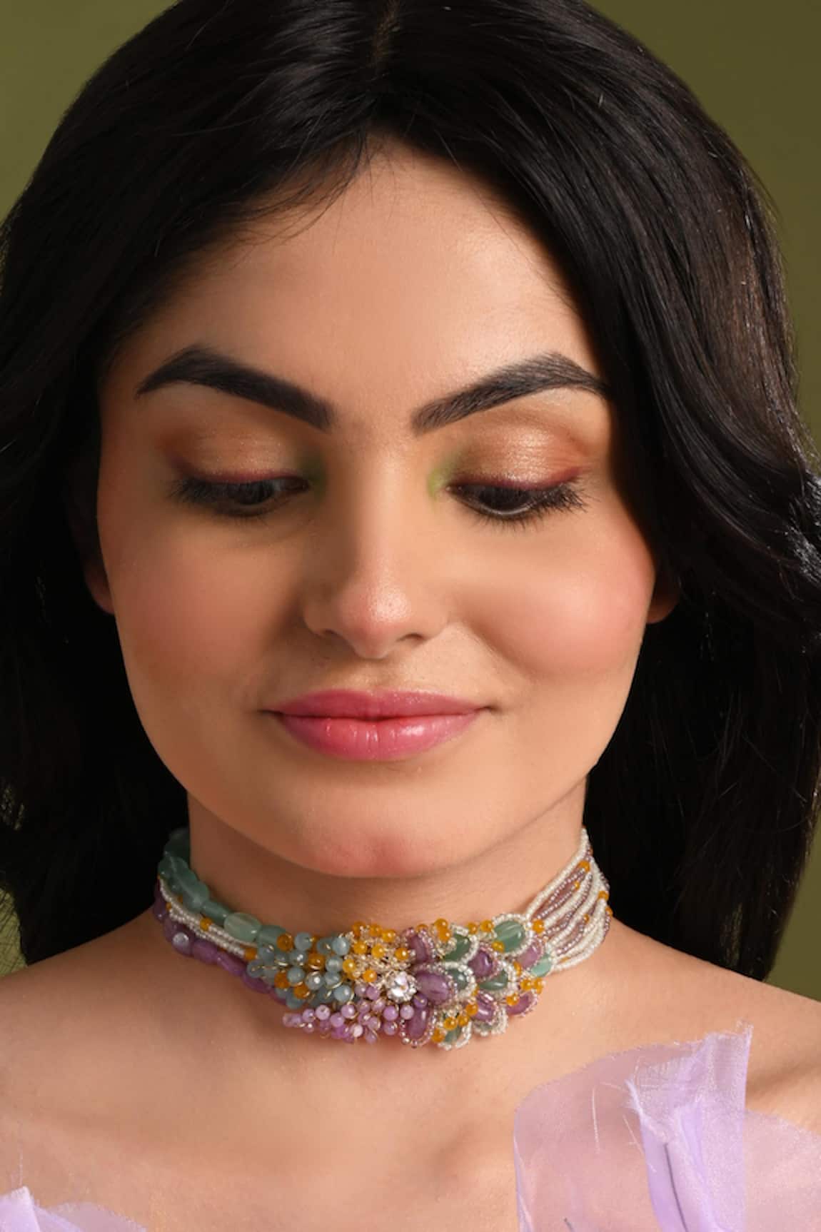 House Of D"Oro Uniflora Beaded Floral Choker Necklace