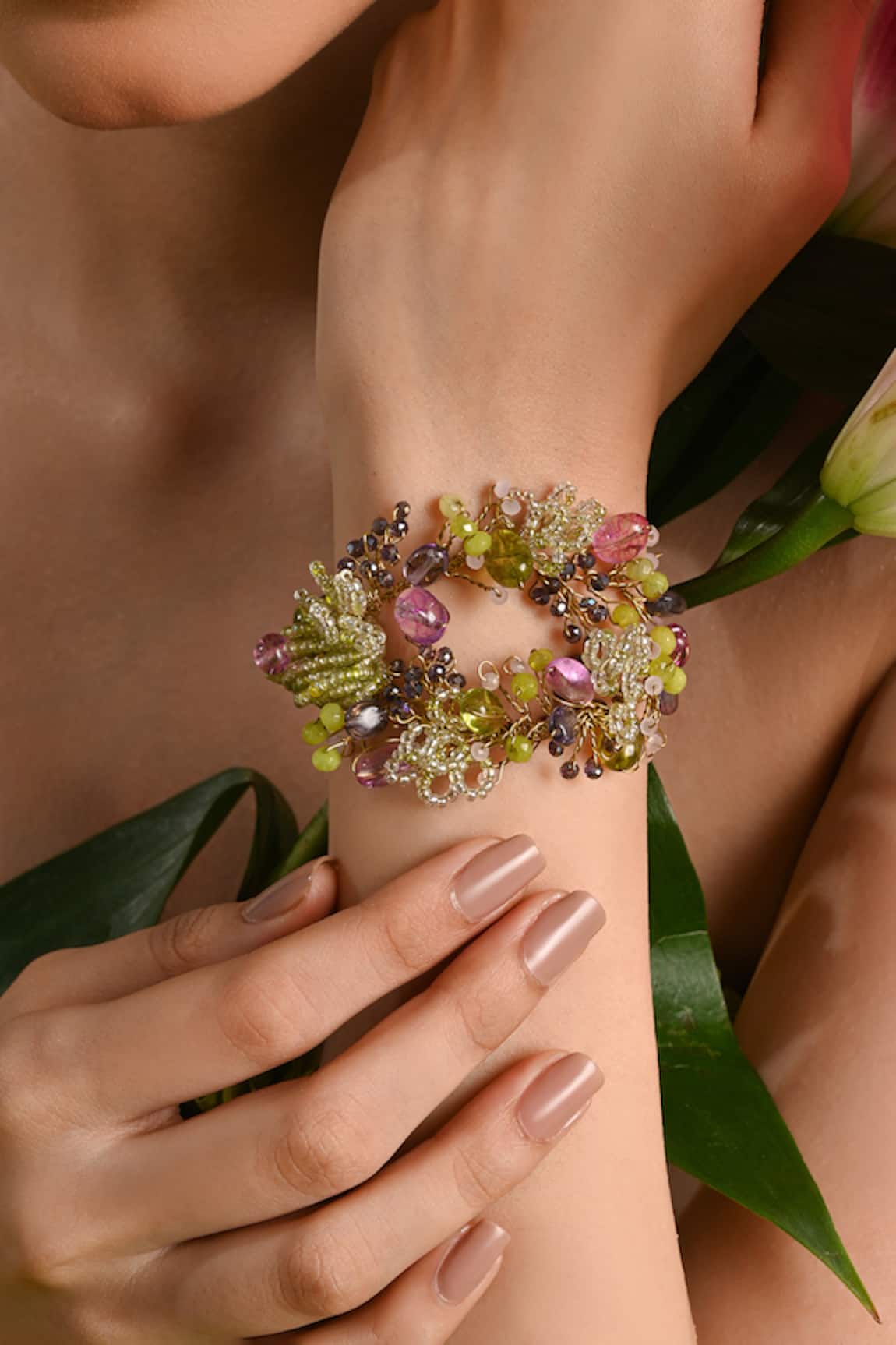 House Of D"Oro Beaded Floral Motif Bracelet