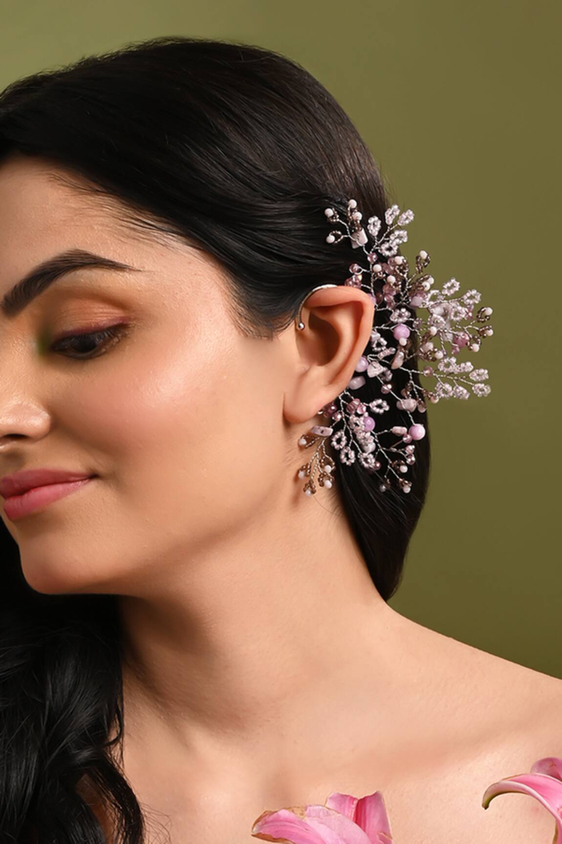 House Of D"Oro Bloomcore Beaded Floral Vine Ear Cuff