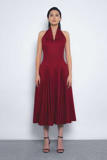 LEH STUDIOS Vita Halter Neck Pleated Midi Dress 